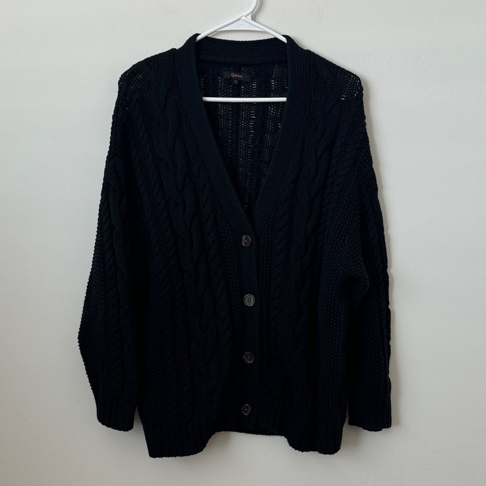 Quince 100% Organic Cotton Oversized Cable Cardigan in Black Size: S
